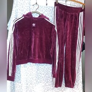 Adidas velour crop hoodie and matching pants